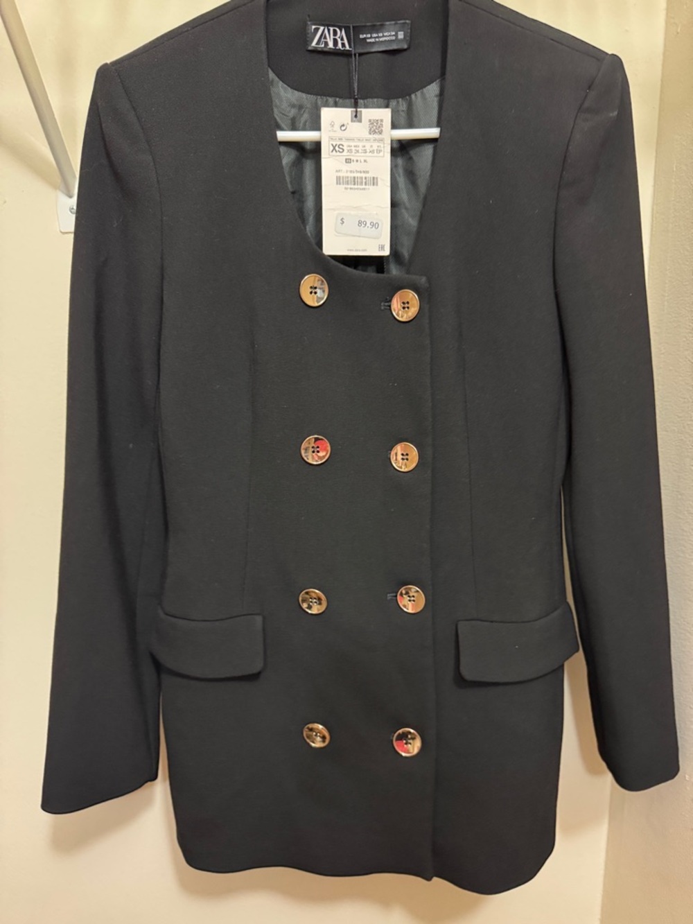 ZARA Black Double-Breasted Blazer with Gold Buttons